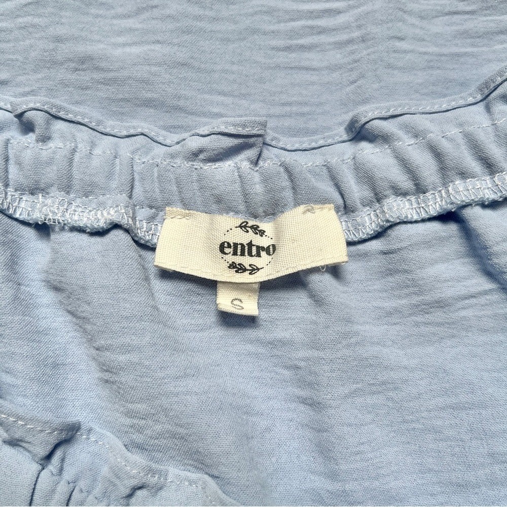 Entro Blouse Top Women's Small Ruffles Light Blue Feminine Coastal Beach Date - Picture 3 of 12